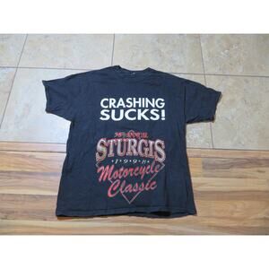 Vintage 1990s Sturgis Crashing Sucks Frontier Bar Black Sz XL Double Sided Shirt